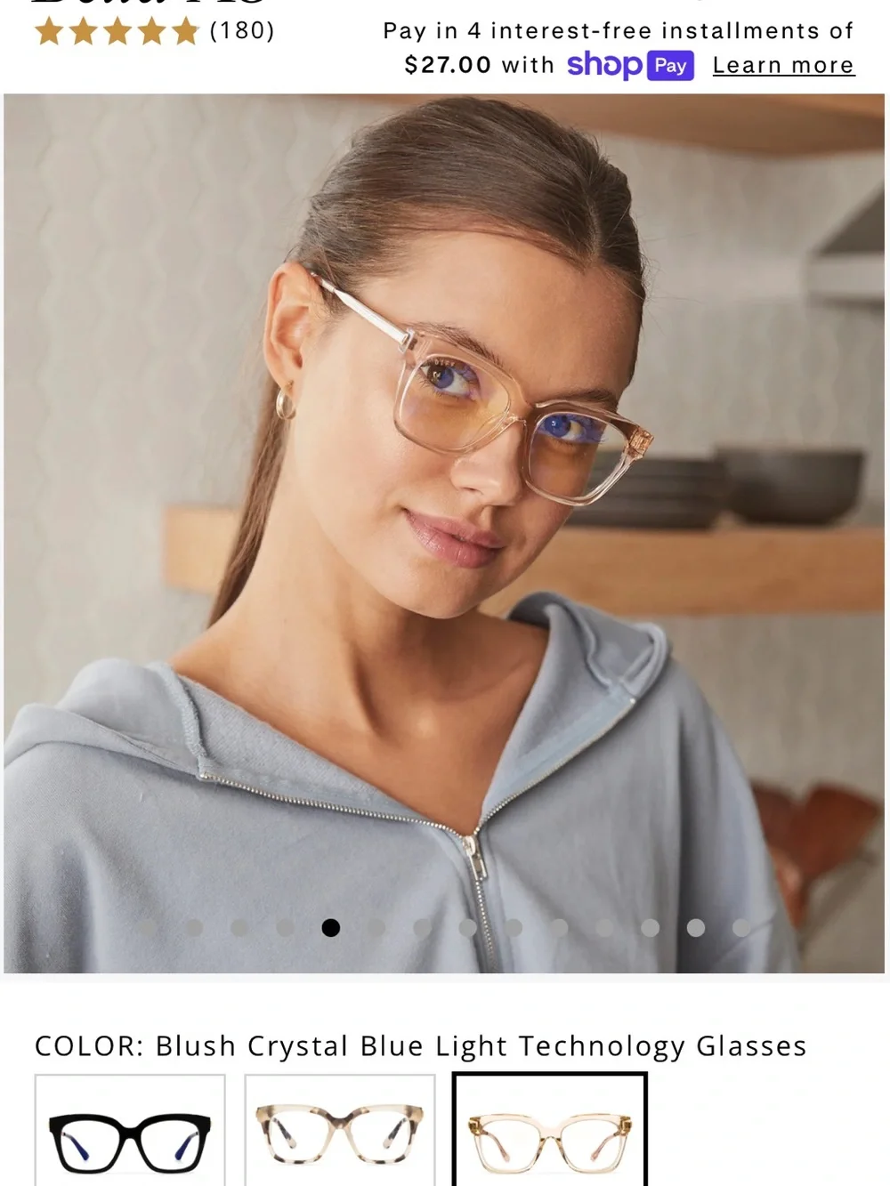 DIFF Bella XS Blush Crystal Blue Light Technology Glasses